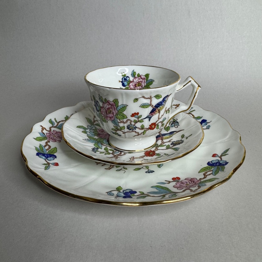 Aynsley Pembroke Fine Bone China Tea Trio Cup Saucer Plate Bird Floral England